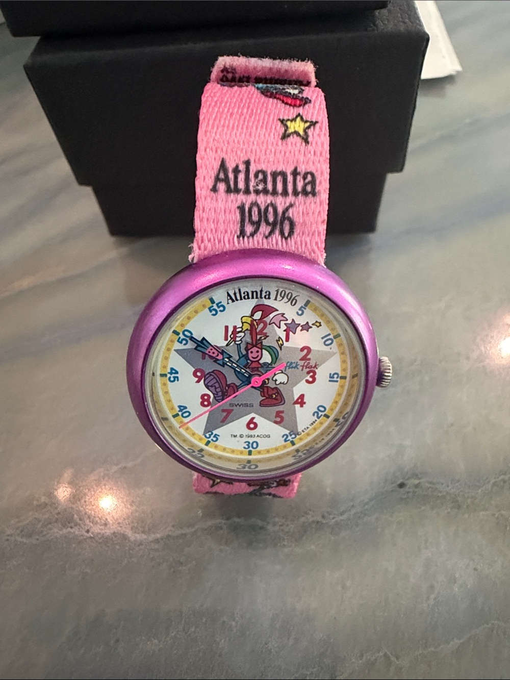 Atlanta 1996 Kids Pink Character Watch with Purple Case